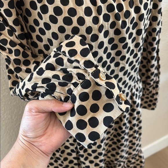 Who What Wear Neutral Polka Dot Balloon Long Sleeve Linen Mini Dress 00137 - Picture 4 of 10